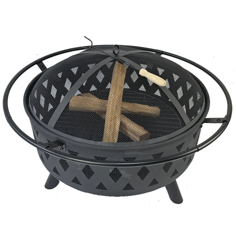 (image for) [USA Direct] 32 inch Round Crossweave Wood Burning Fire Pit Stove Firepit Heater with Poker for Outdoor Camping Patio Deck Backyard, 8011