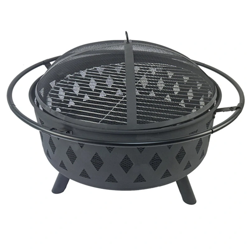 (image for) [USA Direct] 32 inch Round Crossweave Wood Burning Fire Pit Stove Firepit Heater with Poker for Outdoor Camping Patio Deck Backyard, 8011